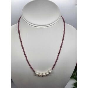 Genuine Pink Tourmaline and Baroque Pearl Necklace